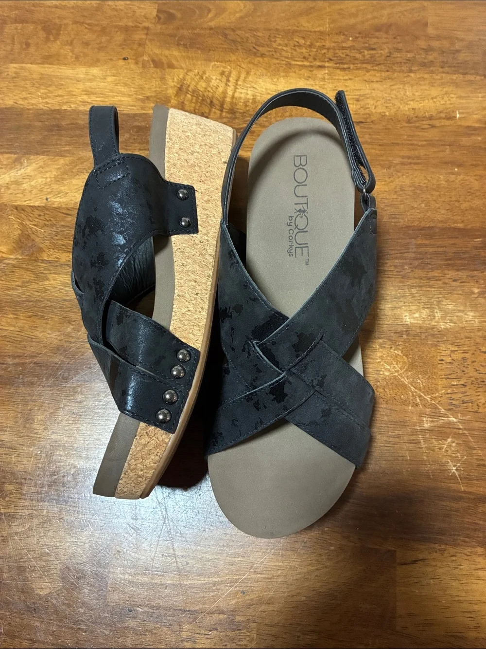 Boutique by Corkys Black Crisscross Wedge Sandals